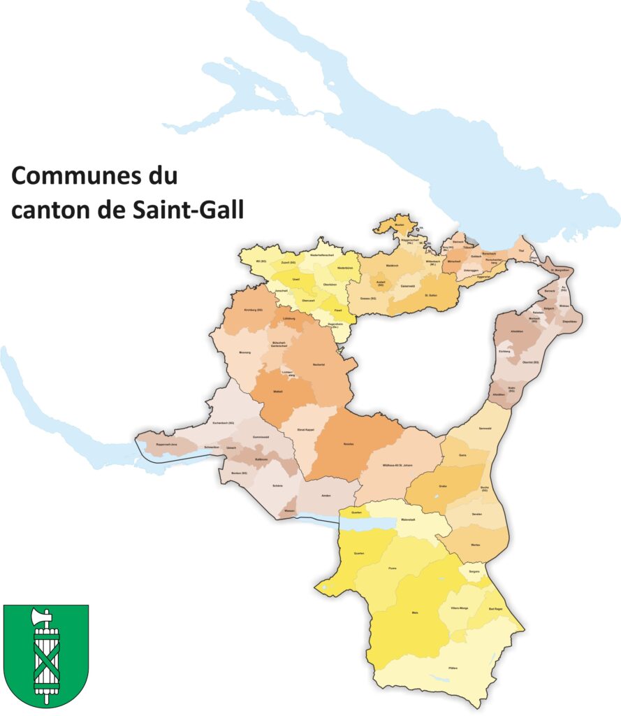 Carte des communes du canton de Saint-Gall.