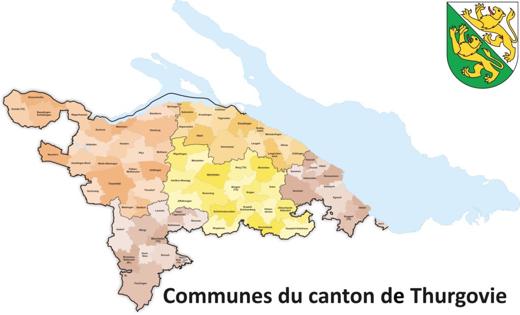 Carte des communes du canton de Thurgovie.