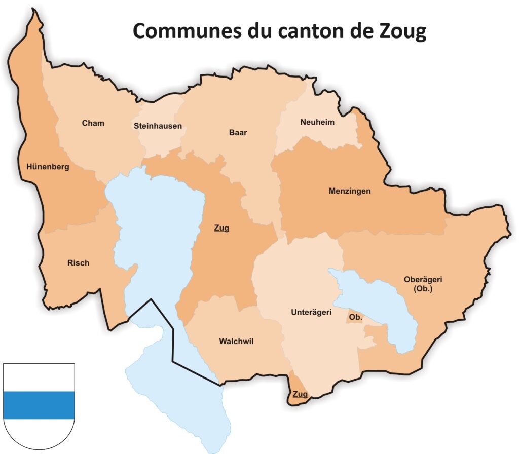 Carte des communes du canton de Zoug.