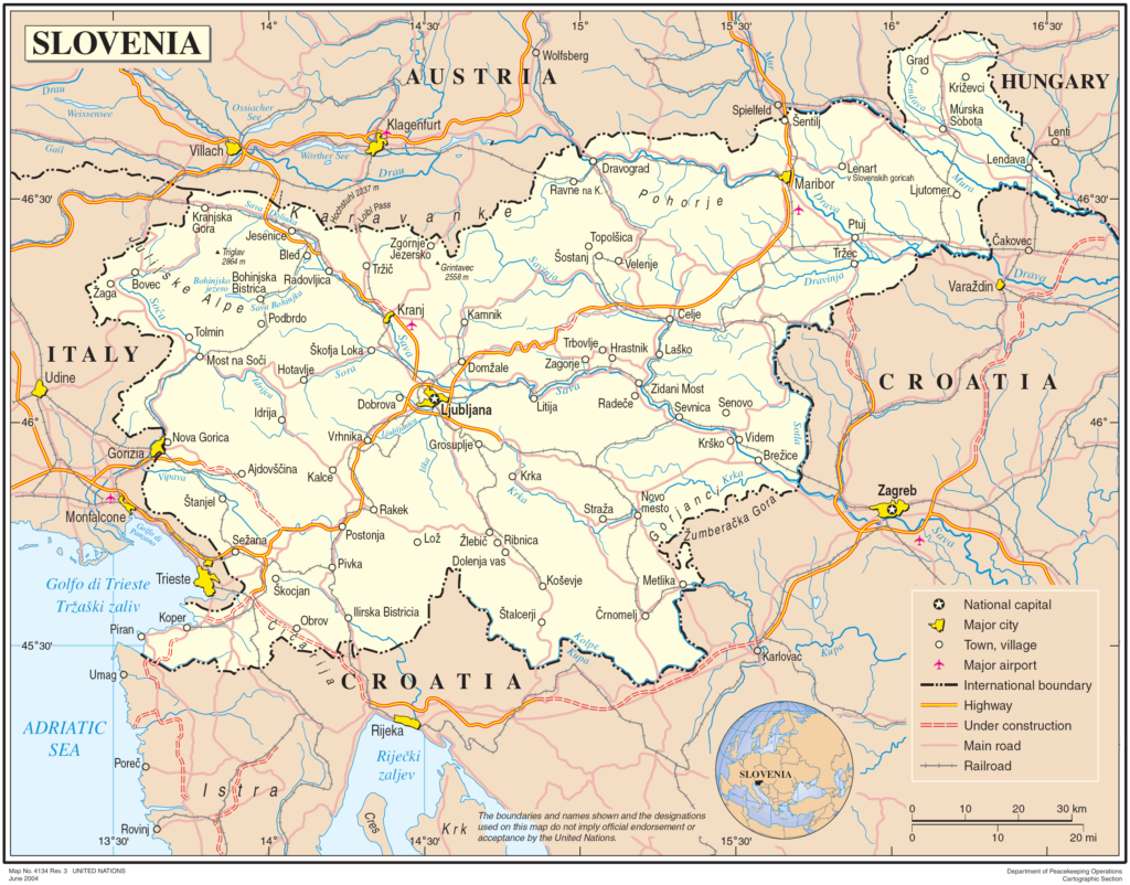 Carte des principales villes de Slovénie.