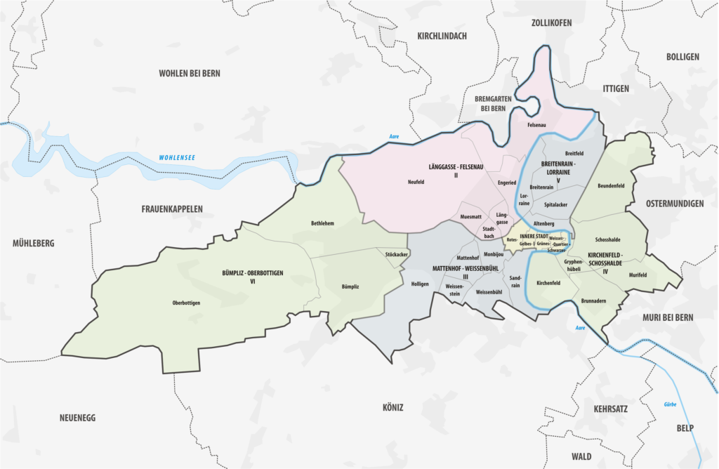 Carte des arrondissements et quartiers de Berne