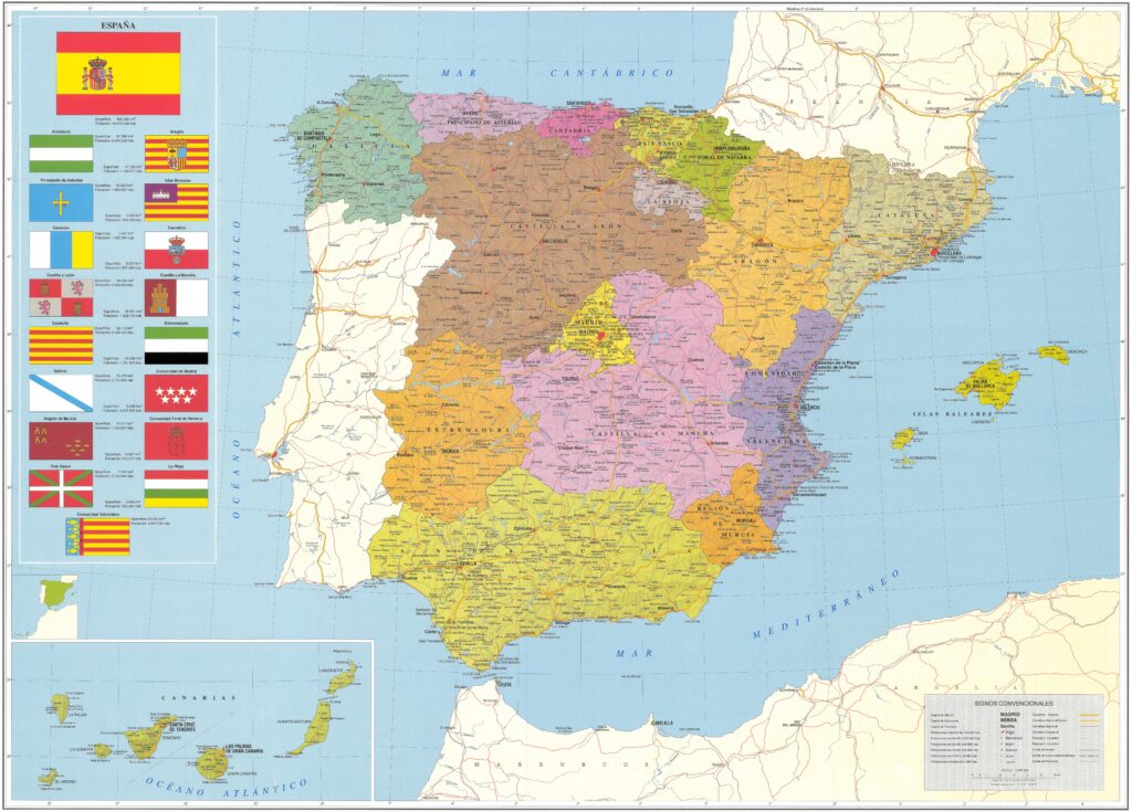 Carte des principales villes d'Espagne