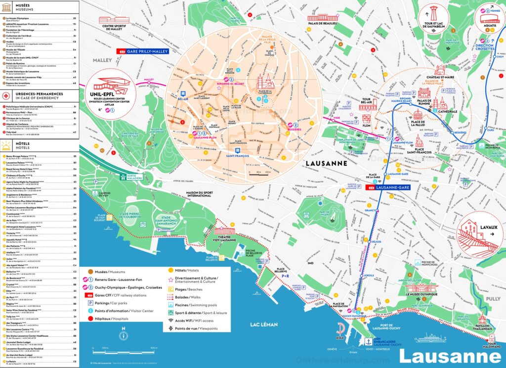 Carte touristique de Lausanne.