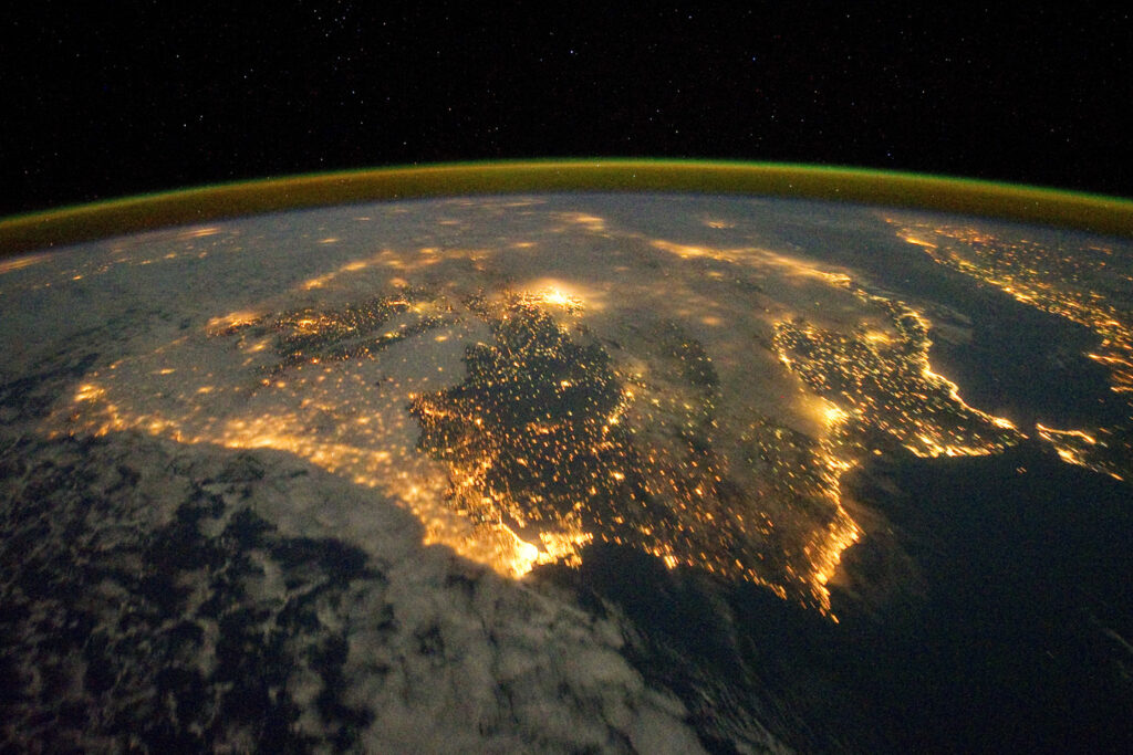 Lumières nocturnes des villes d'Espagne et du Portugal