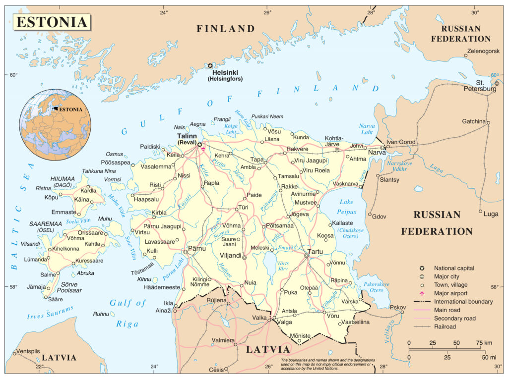 Carte des principales villes d'Estonie