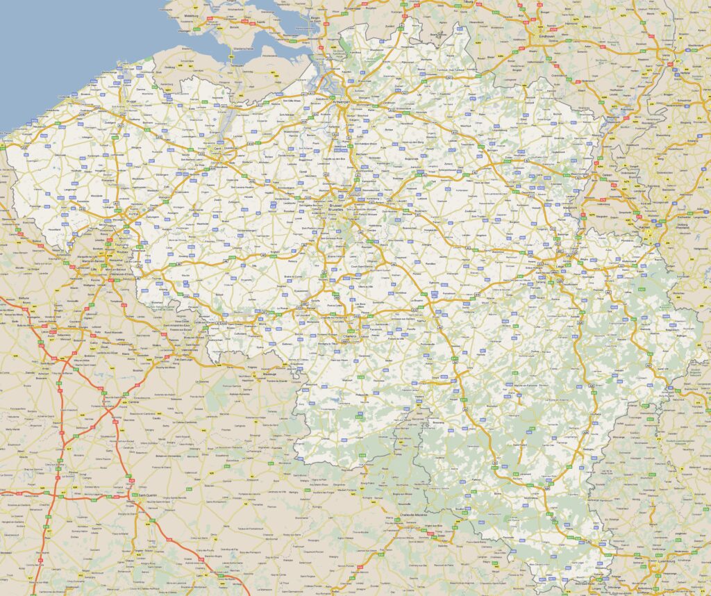 Carte routière de la Belgique.