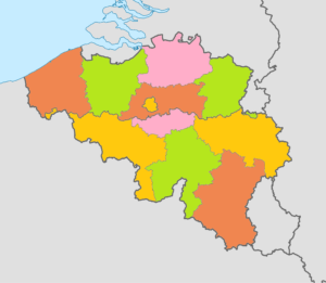 Carte vierge colorée de la Belgique.