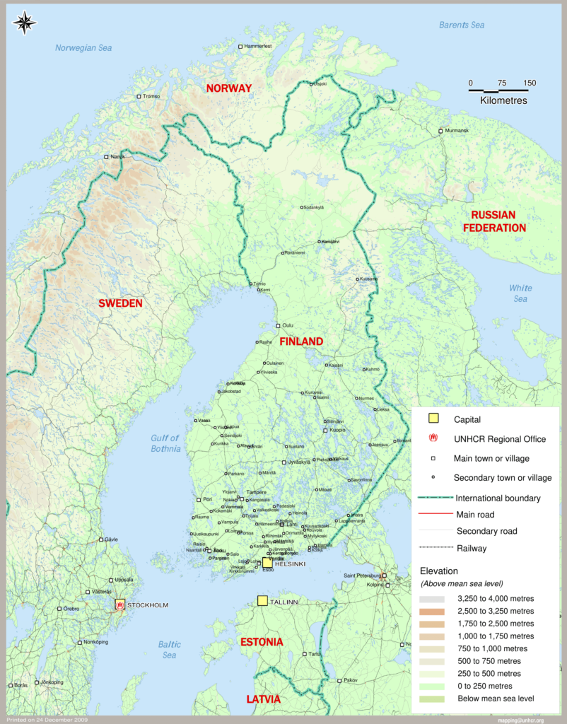 Carte des principales villes de Finlande