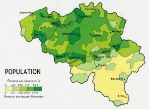 Carte de la densité de population de la Belgique 1968