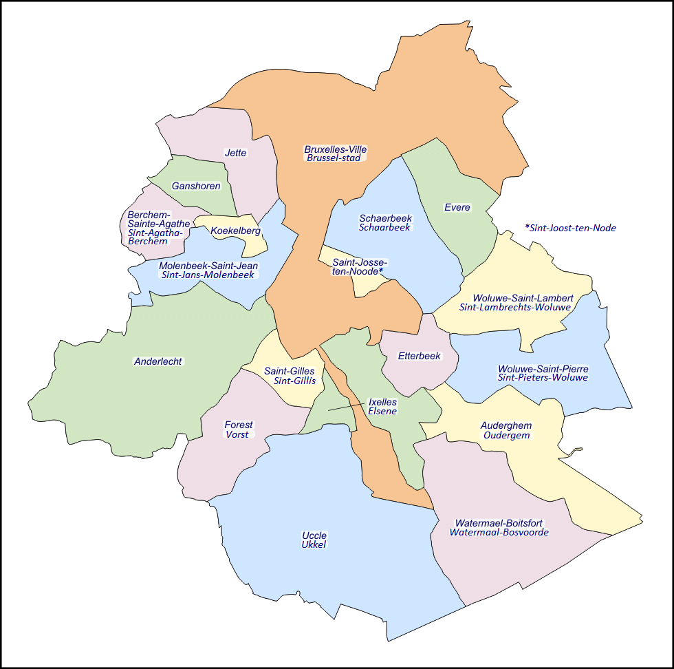 Carte des communes de la région de Bruxelles-Capitale