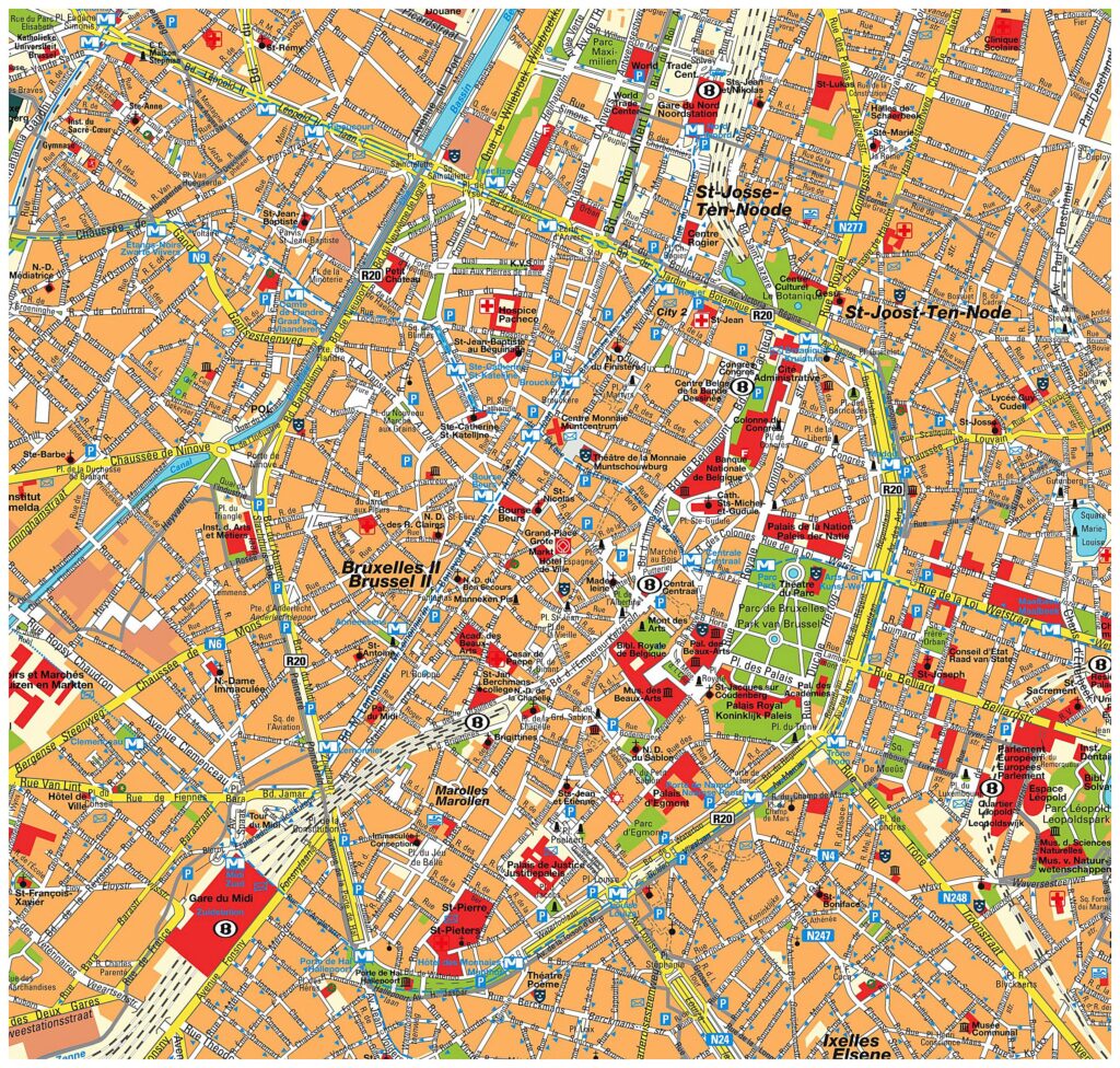 Carte du Pentagone le centre de la ville de Bruxelles