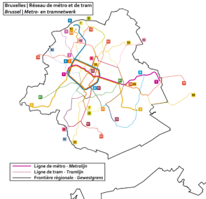 Carte des réseaux du métro et du tramway bruxellois
