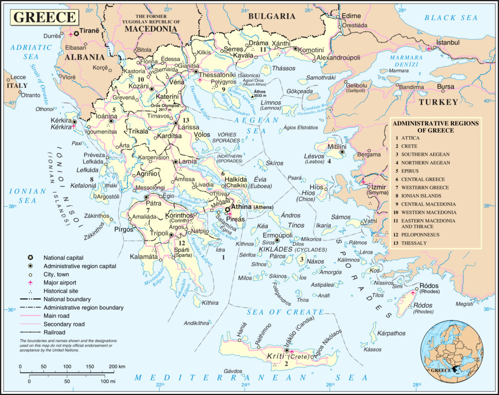 Carte des principales villes de Grèce