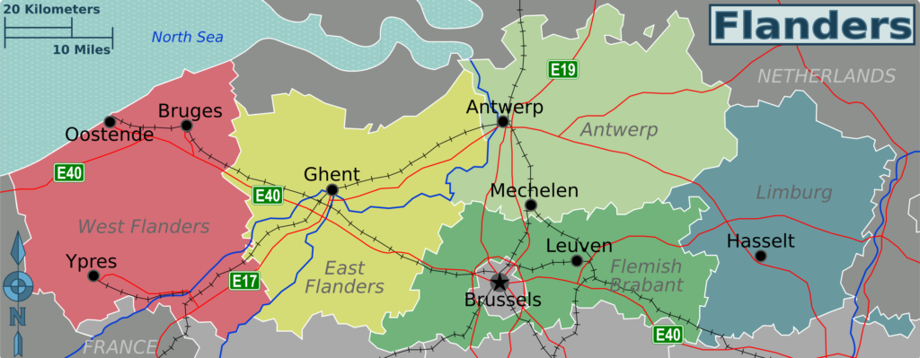 Carte des provinces de Flandre
