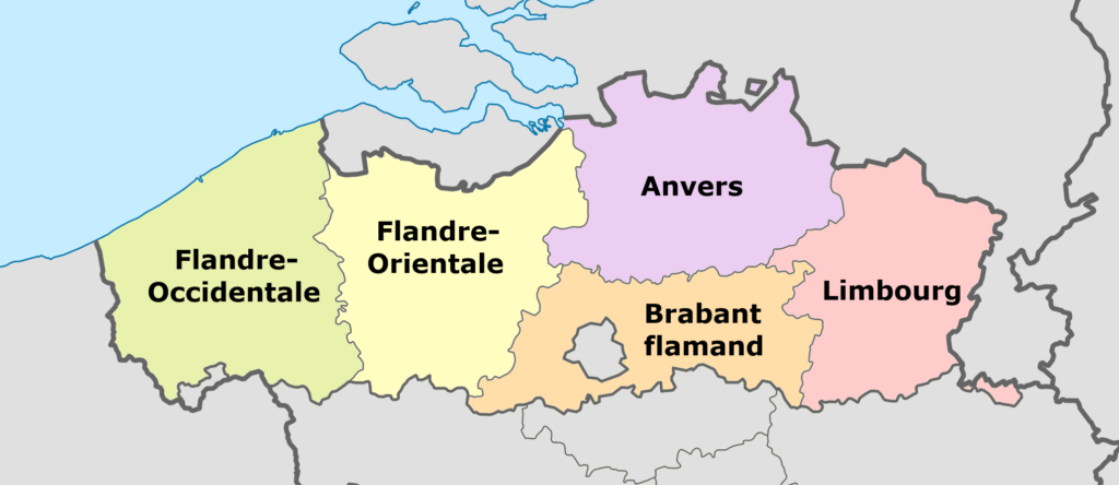 Carte des provinces de Flandre.