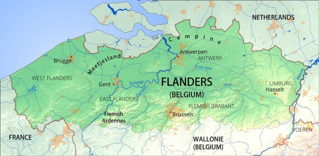 Carte physique de la Flandre