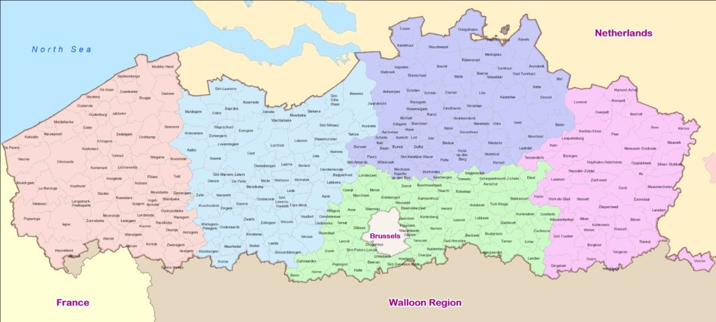 Carte des communes de la Région flamande