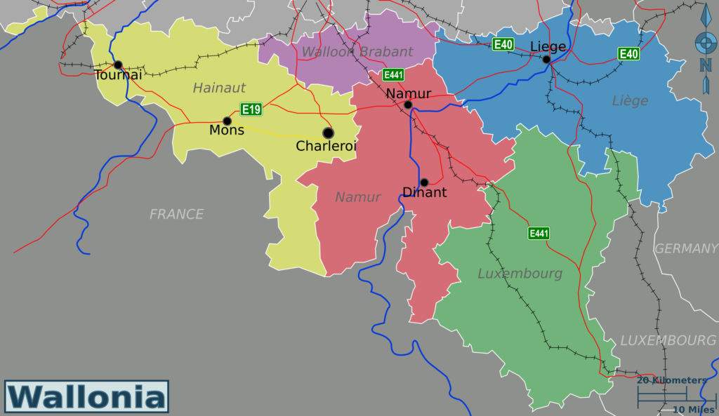 Carte des provinces de Wallonie