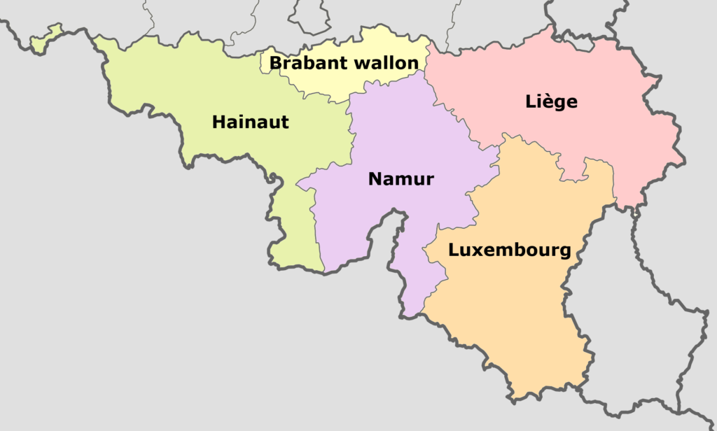 Carte des provinces de Wallonie.