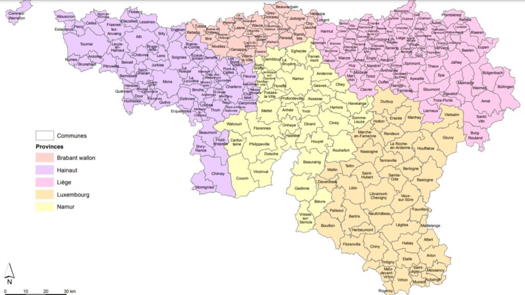 Carte des communes de la Région wallonne