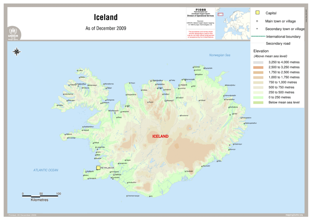 Carte des principales villes d'Islande