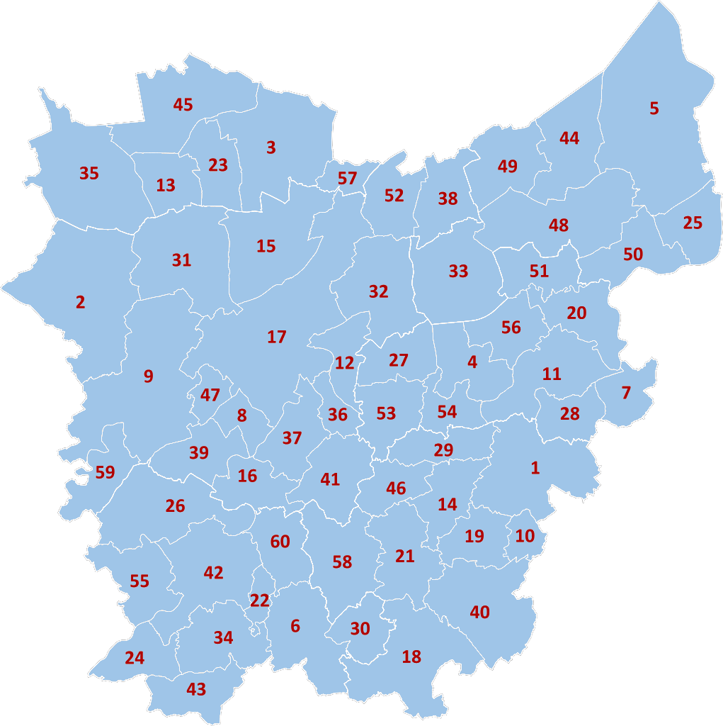 Carte des communes de la province de Flandre-Orientale
