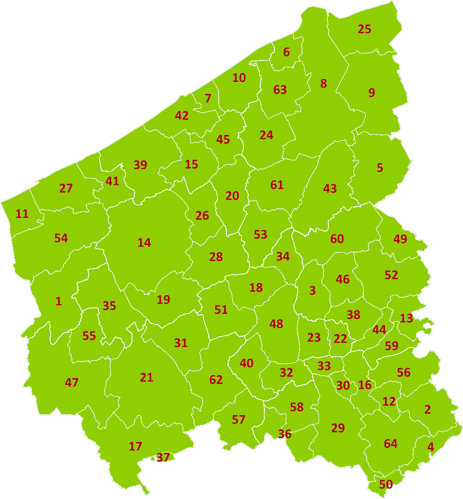 Carte des communes de la province de Flandre-Occidentale