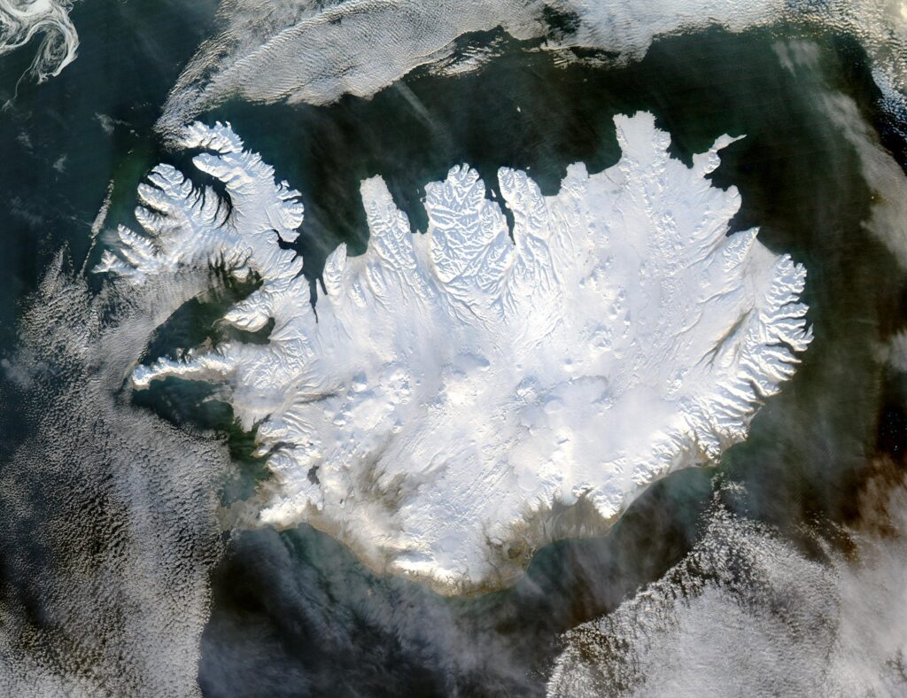 Image satellite de l'Islande en hiver