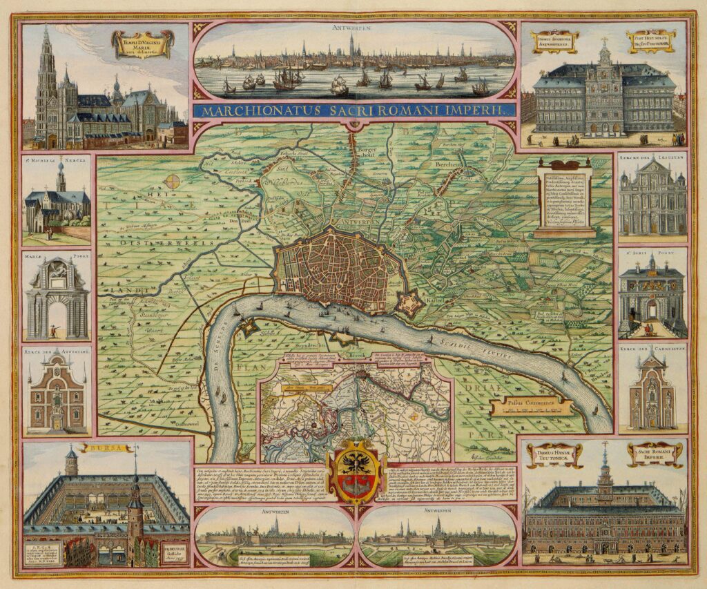 Marchionatus Sacri Romani Imperii - Anvers, le marquisat et les bâtiments les plus importants (Claes Jansz. Visscher, 1624).