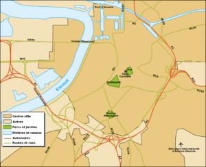 Carte des principales rues et routes d'Anvers
