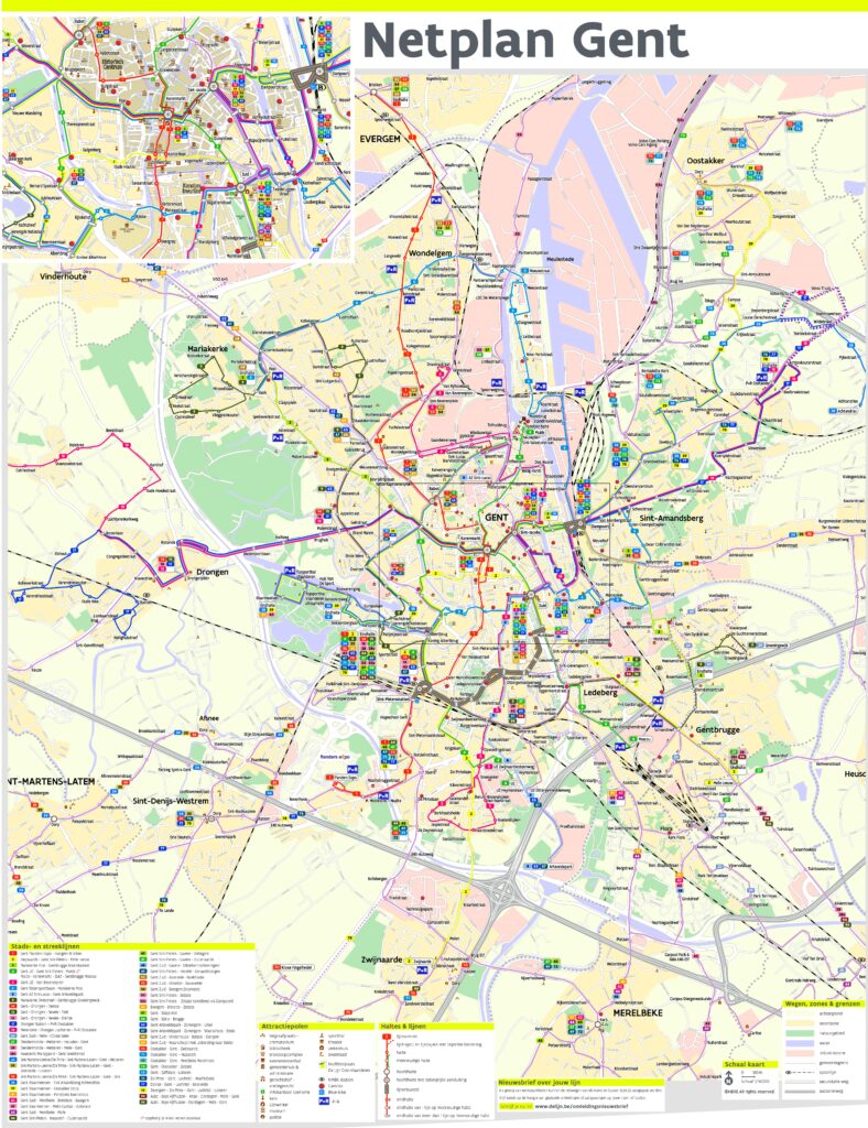 Carte des transports publics de Gand.