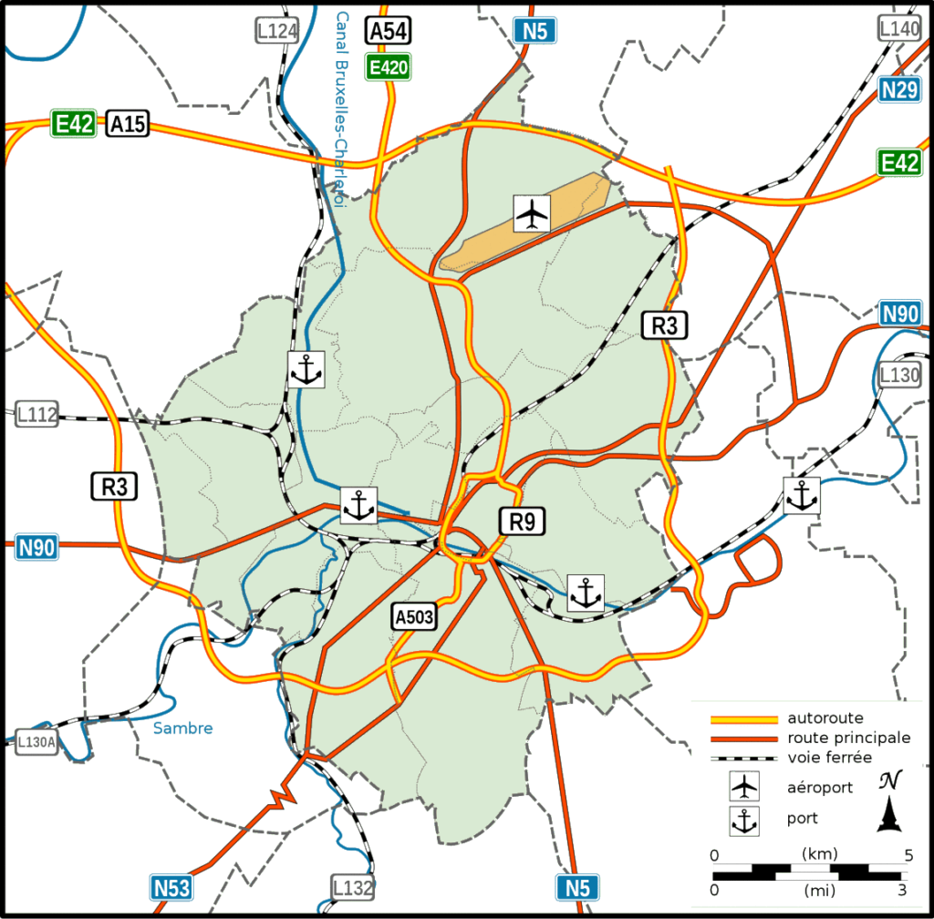 Carte des moyens de transport de Charleroi