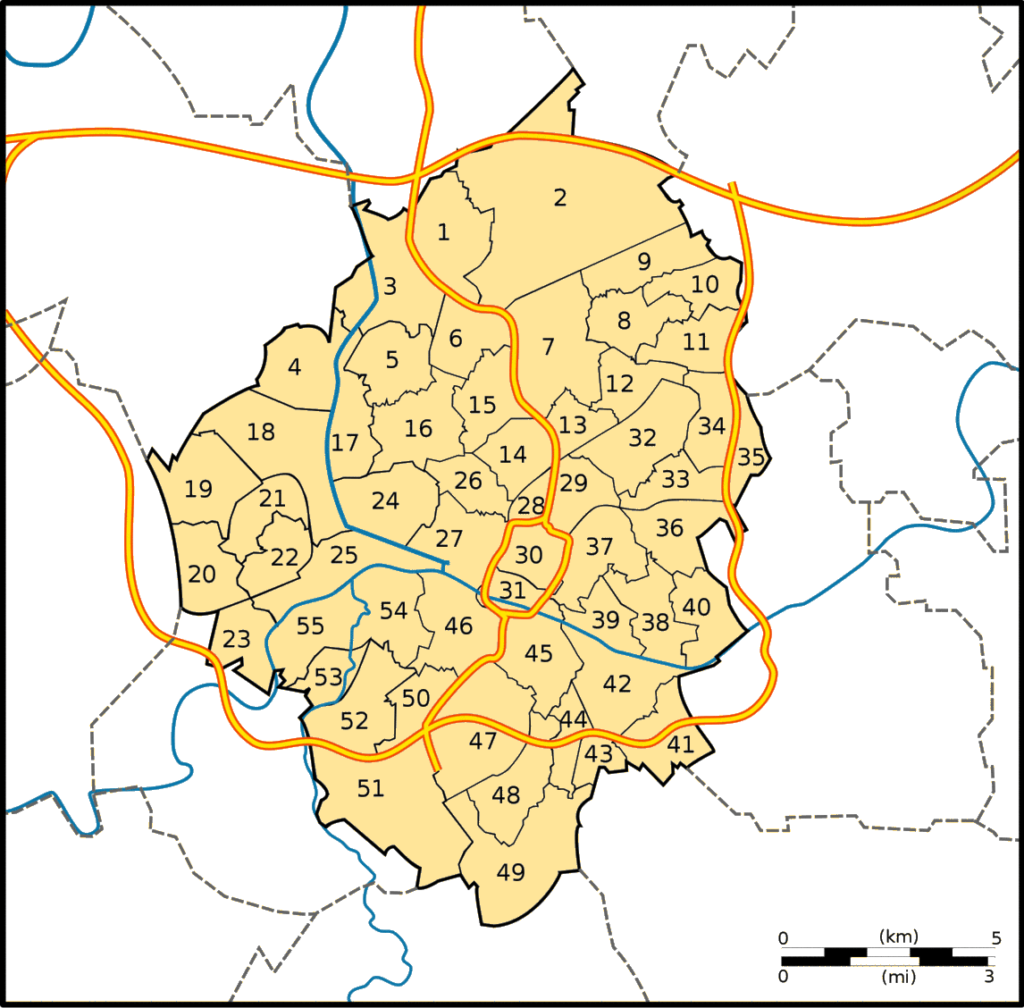 Carte des quartiers de Charleroi
