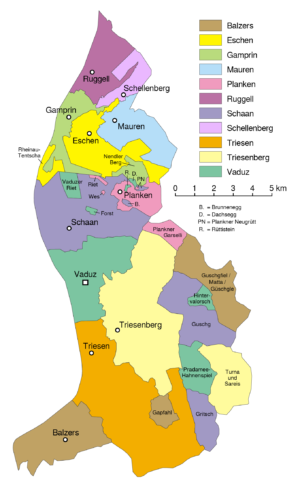 Carte des communes du Liechtenstein
