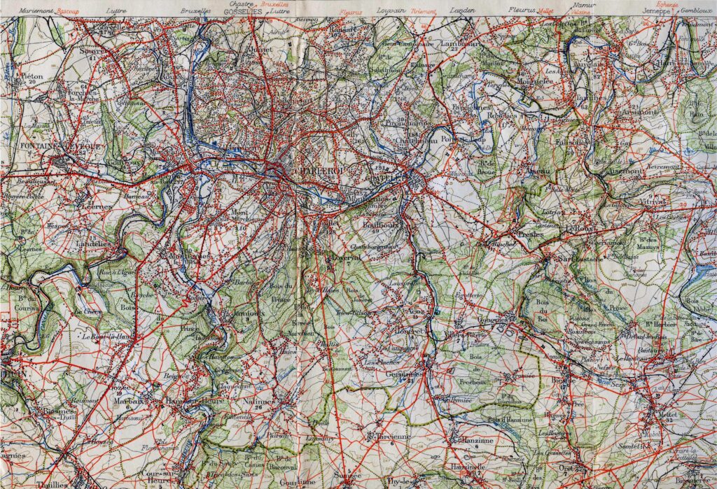 Carte topographique de la région de Charleroi en 1933.