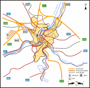 Carte des moyens de transport de Liège