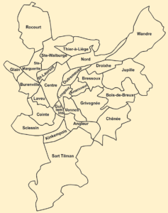 Carte des quartiers administratifs de Liège
