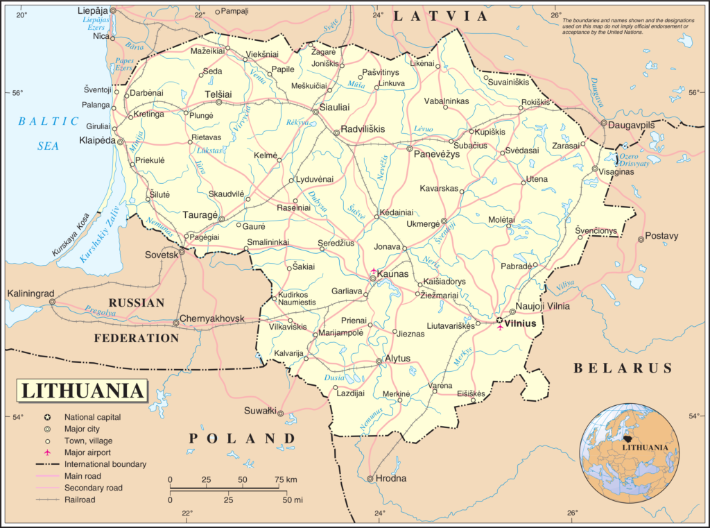 Carte des principales villes de Lituanie