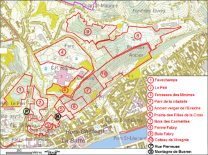 Carte de localisation des huit sites des Coteaux de la Citadelle