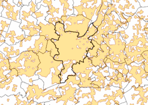 Carte de l’agglomération morphologique de la ville de Liège
