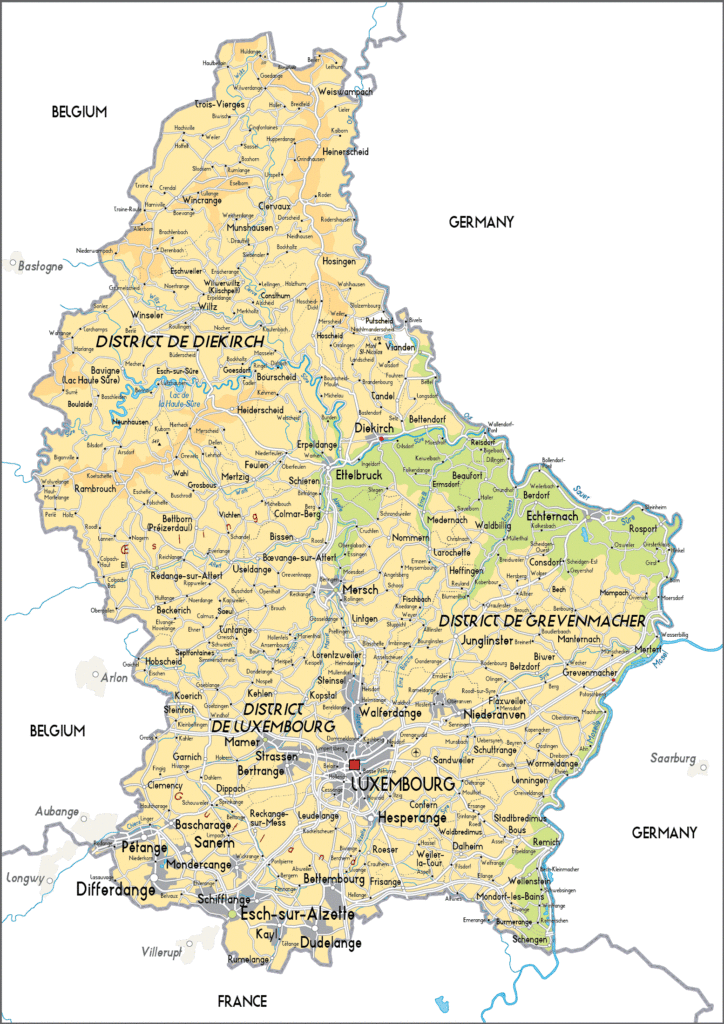 Carte des principales villes du Luxembourg.