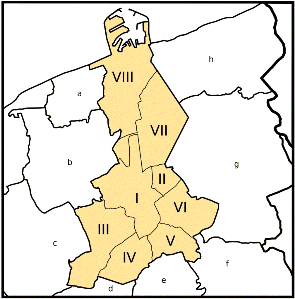 Carte des sections de la commune de Bruges