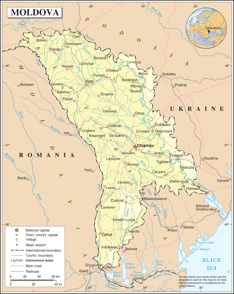 Carte des principales villes de Moldavie.