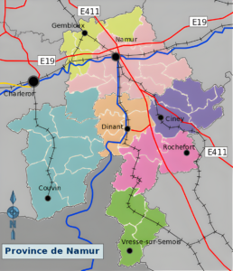 Une autre représentation cartographique des régions touristiques de la Province de Namur