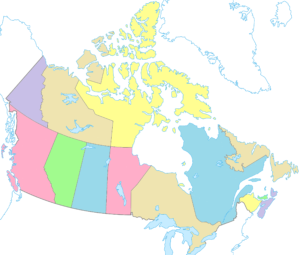 Carte politique vierge colorée du Canada.