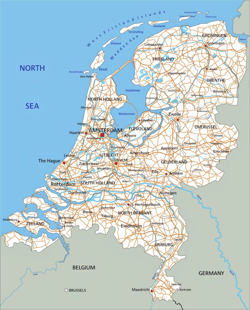 Carte des principales villes des Pays-Bas.