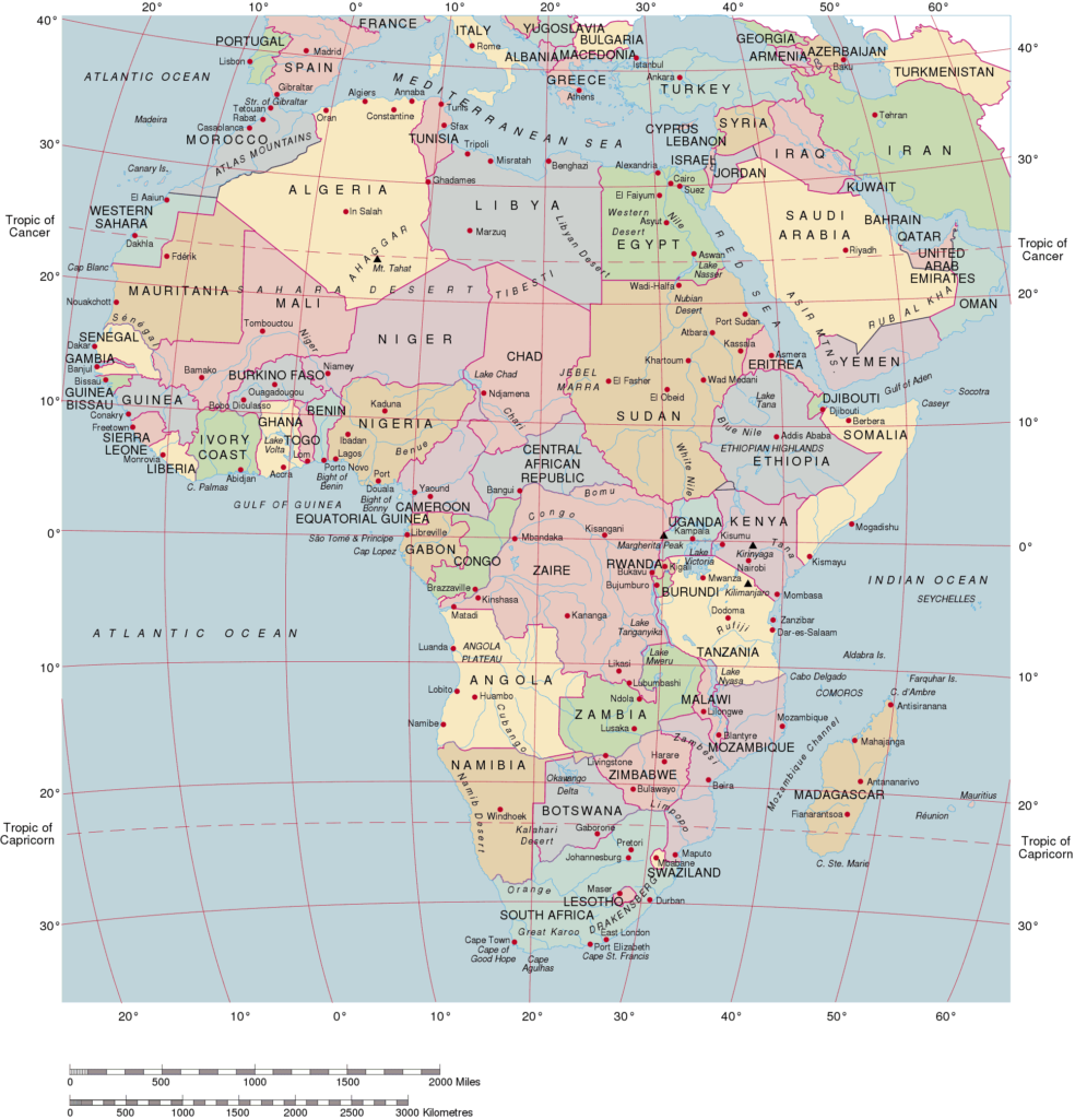 Carte des principales villes d'Afrique