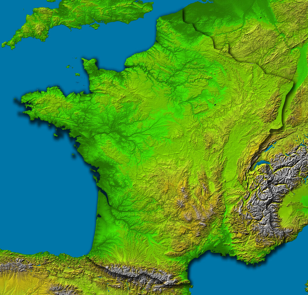 Carte topographique de la France.