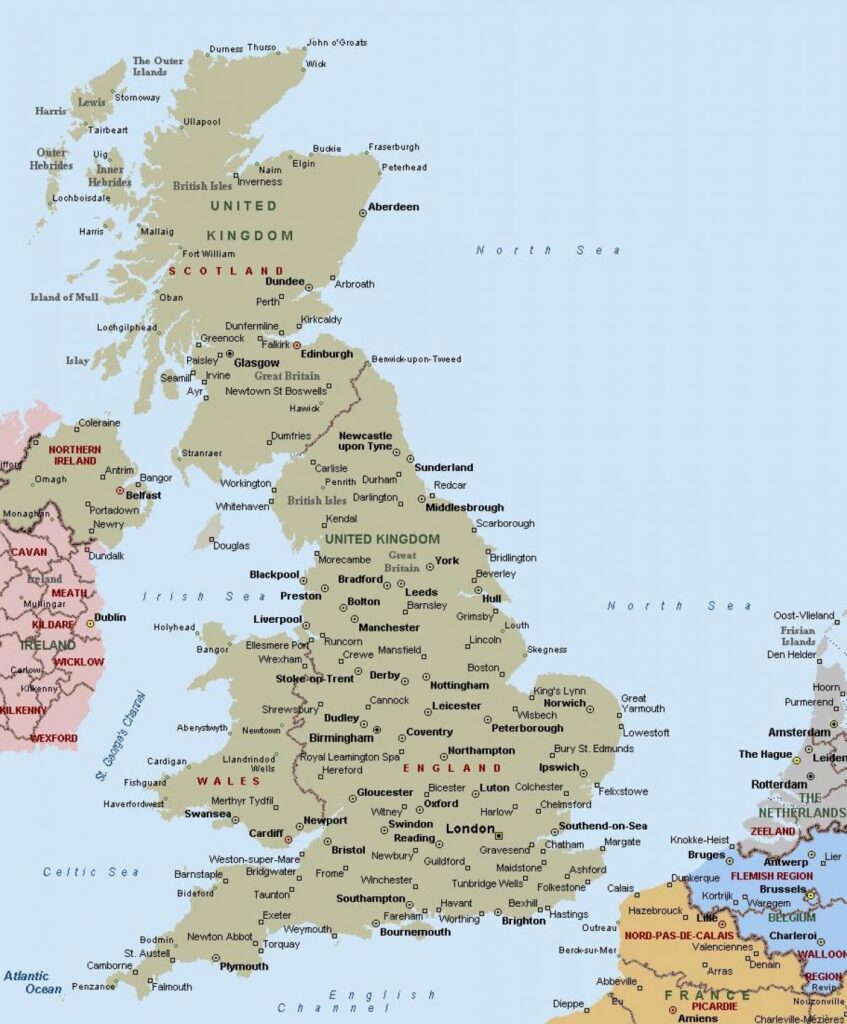 Carte des principales villes du Royaume-Uni