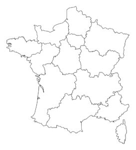 Carte de France vierge à imprimer en noir et blanc avec le découpage des régions métropolitaines